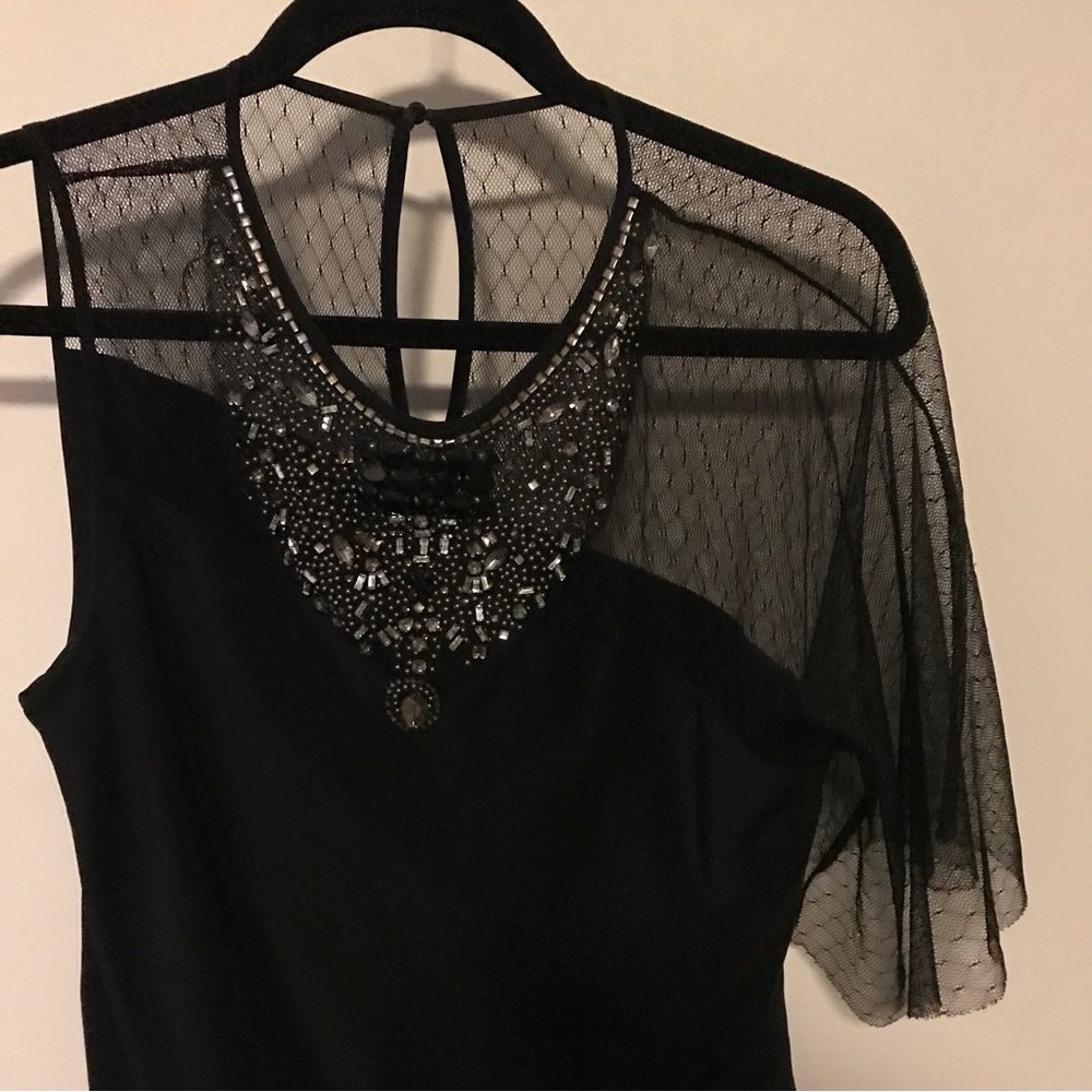 BCBG Bedazzled Mesh & Silk Asymmetrical Top